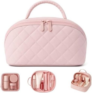 Dvojitý set tašiek na kozmetiku a cestovnú tašku, prešívaný dizajn, polyester, károvaný vzor, podšívka polyester, zips, vodotesný, prenosný, veľká kapacita