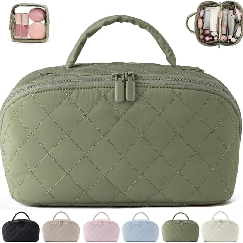 Dvojitý set tašiek na kozmetiku a cestovnú tašku, prešívaný dizajn, polyester, károvaný vzor, podšívka polyester, zips, vodotesný, prenosný, veľká kapacita