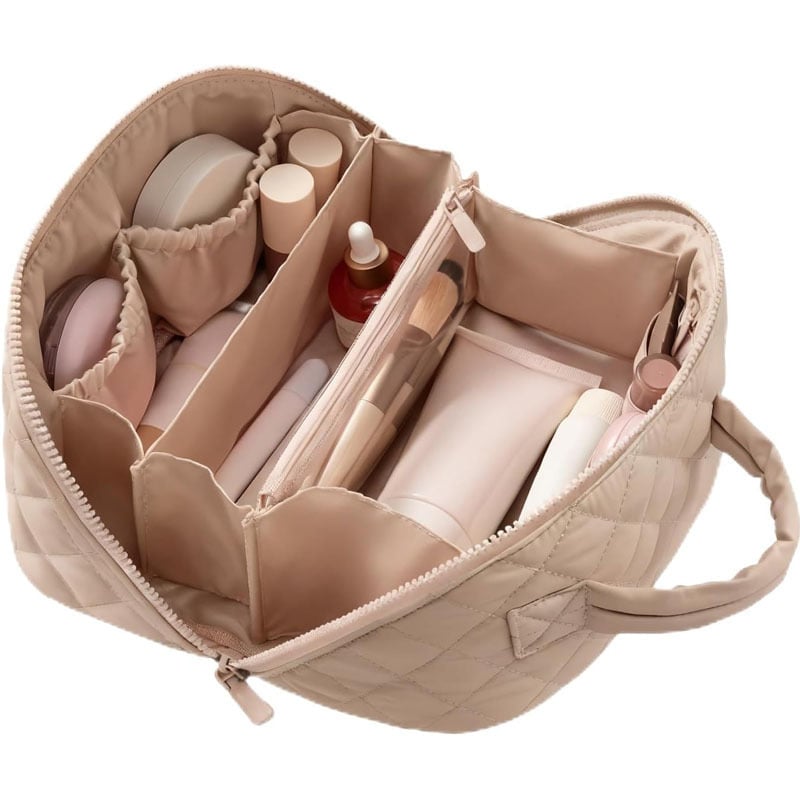 Dvojitý set tašiek na kozmetiku a cestovnú tašku, prešívaný dizajn, polyester, károvaný vzor, podšívka polyester, zips, vodotesný, prenosný, veľká kapacita