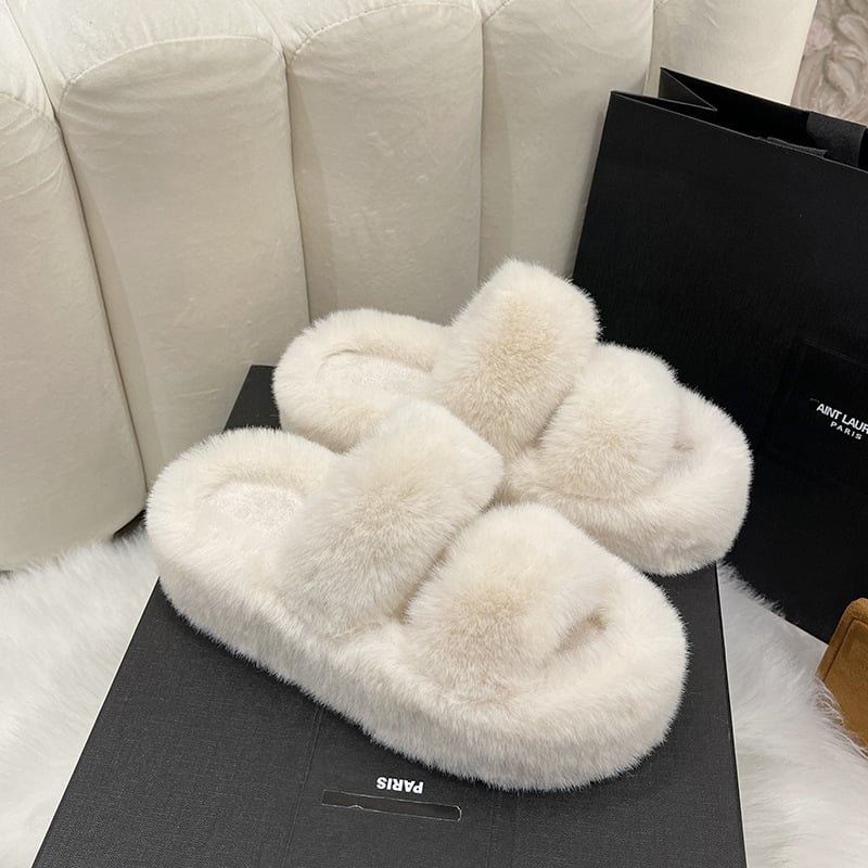 Γυναικείες παντόφλες PU με σταυρωτά λουράκια, επένδυση από μικροϊνες, σόλα καουτσούκ, παχιά σόλα για αύξηση ύψους, φθινοπωρινή περίοδος 2024