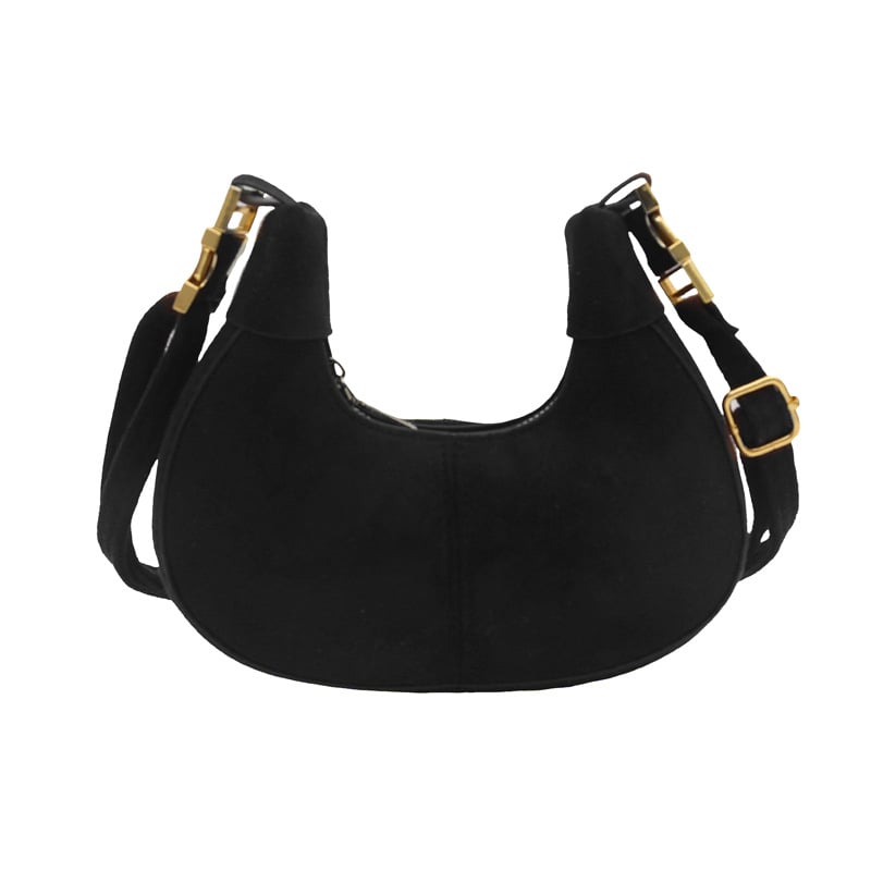 Taška cez rameno s reťazovým popruhom a tvarom mesiaca — vlnený materiál, zipsové zatváranie, vnútorná podšívka z nylonu, jeden ramenný popruh