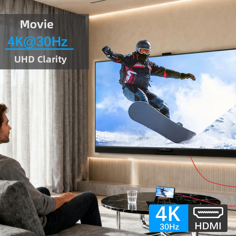 Type-C na HDMI kábel pre 4K projekciu, meďový vodič, hmotnosť 65 g, kompatibilný s mobilnými zariadeniami a počítačmi