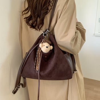 Rucsac pentru femei — stil retro de călătorie, capacitate mare pentru școală/navetă; PU, formă orizontală pătrată, fermoar, buzunar intern pentru telefon, căptușeală poliester-bumbac