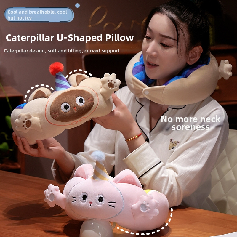 U-tvarovaný vankúš na krk na cestovanie a do auta, prenášací vankúš s PP bavlnenou výplňou, látka: elastický velúr + ľadový hodváb velúr, kreslený štýl
