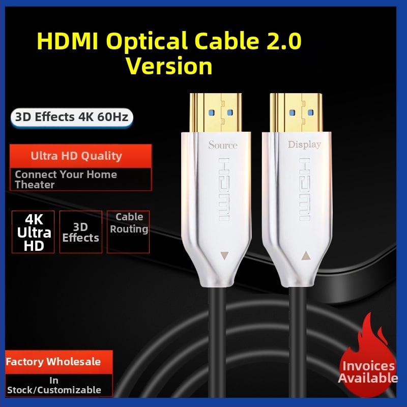 Оптичен HDMI кабел 2.0, 4K60Hz, за свързване на компютър към телевизор, AOC HDMI кабел, златни контакти, дължина 10–100 м