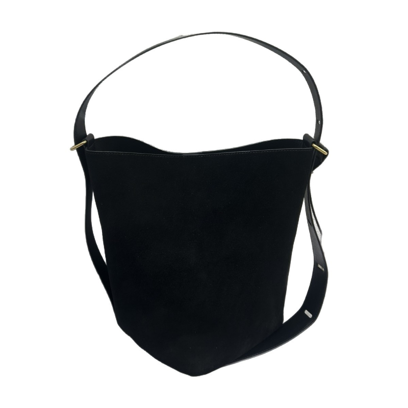 Geantă bucket pentru femei cu finisaj mat retro — Piele naturală, închidere magnetică, căptușeală poliester, buzunare interne: fermoar, pentru telefon, ID, o curea, Primăvara 2025