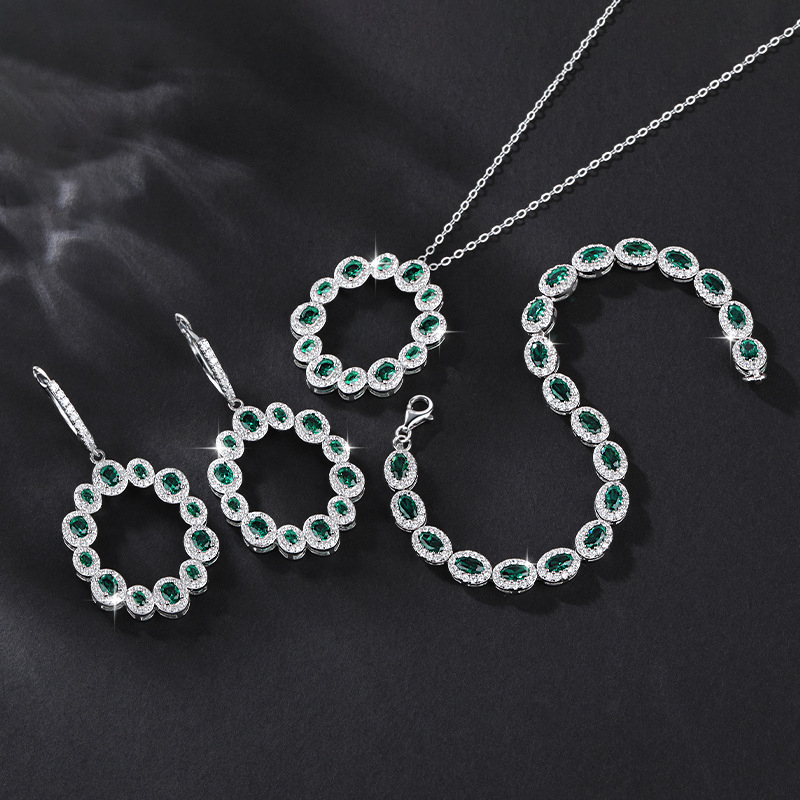 925 ezüst Spinell ékszerszett mikro-beállítással, O-alakú lánccal, fülbevalóval, nyaklánccal és karkötővel Spinell