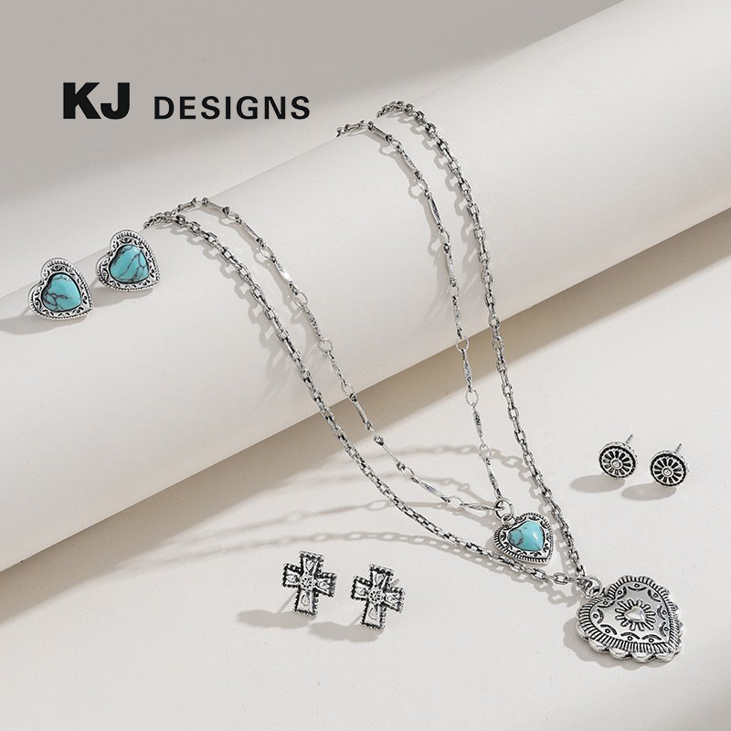 Kenjie 2024 Valentin-napi Nyaklánc és Fülbevaló Szett, Szív Minta, Ötvözet Medál, Elektroplatizálás, Szabványos Lánc, Eredeti Dizájn