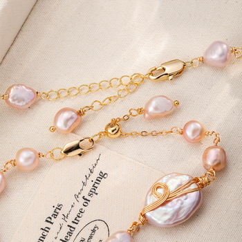 Set colier și brățară Nala din perle Baroque – lucrat manual, unisex, lanț cu cruce