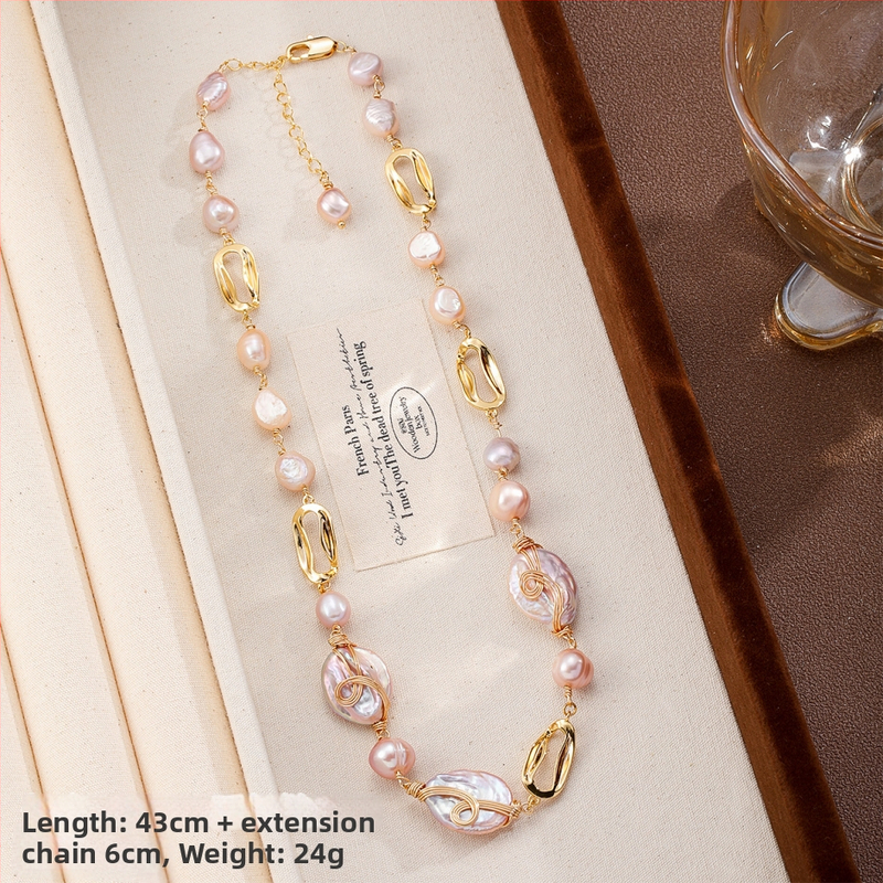 Set colier și brățară Nala din perle Baroque – lucrat manual, unisex, lanț cu cruce