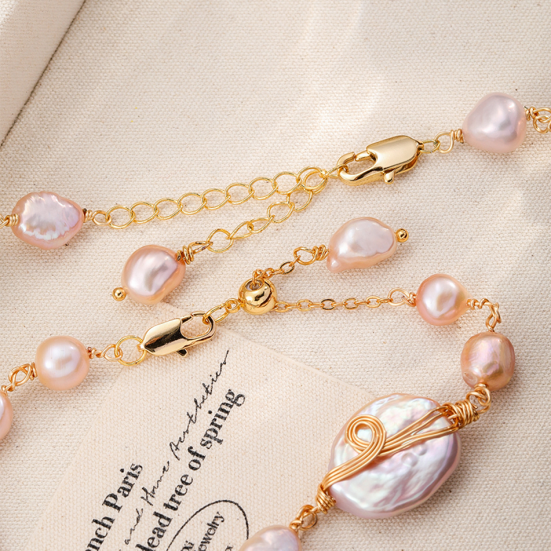 Set colier și brățară Nala din perle Baroque – lucrat manual, unisex, lanț cu cruce