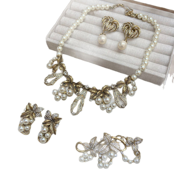 WRAN Set de bijuterii cu perle, din cupru placat electro, lanț clavicular, pandant perla, colier și cercei, stil retro literar, model stele/soare/lună/univers, primăvara 2025