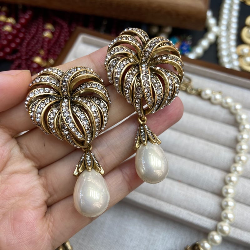 WRAN Set de bijuterii cu perle, din cupru placat electro, lanț clavicular, pandant perla, colier și cercei, stil retro literar, model stele/soare/lună/univers, primăvara 2025