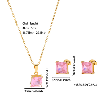 Set de bijuterii din oțel inoxidabil pentru femei — cercei cu moissanit și colier, lanț în formă de O, pandantiv pătrat din oțel titan, stil simplu