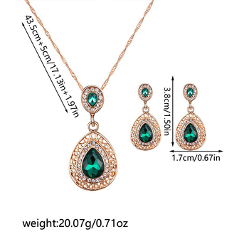 Set cercei și colier cu pandantiv din cristal în formă de picătură de apă; aliaj; lanț șarpe; stil Fashion OL; model: Iubire / Picături de apă / clopot