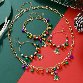 Karácsonyi ékszerszett: fülbevalók, nyaklánc és karkötő harangokkal (Anyag: ötvözet; Lánc: bambusz lánc; Medál anyaga: ötvözet; Mintázat: harangok; Stílus: minimalist)