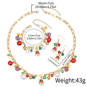 Karácsonyi ékszerszett: fülbevalók, nyaklánc és karkötő harangokkal (Anyag: ötvözet; Lánc: bambusz lánc; Medál anyaga: ötvözet; Mintázat: harangok; Stílus: minimalist)