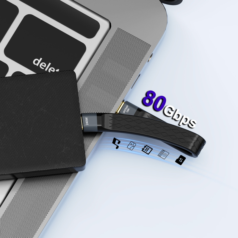 Cablu adaptor Type-C Thunderbolt 5 cu lățime de bandă 80Gbps, încărcare rapidă PD 240W, ieșire video 16K60Hz