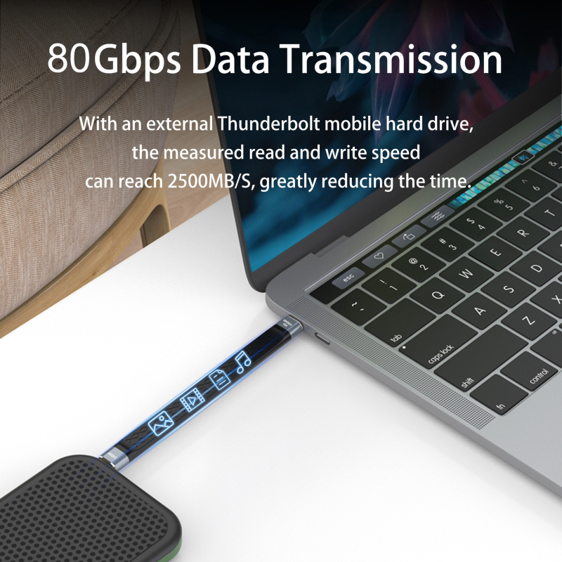 Cablu adaptor Type-C Thunderbolt 5 cu lățime de bandă 80Gbps, încărcare rapidă PD 240W, ieșire video 16K60Hz