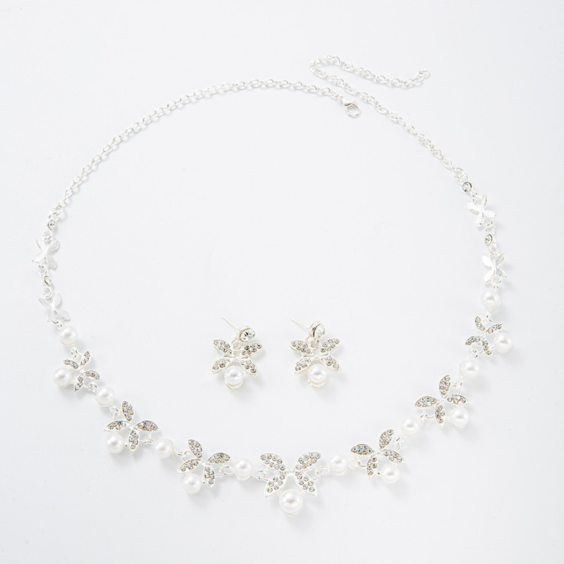 Set de bijuterii de nuntă în două piese: colier și cercei cu motif de fluture, aliaj, lanț de bambus, stil feminin, nou stil chinezesc