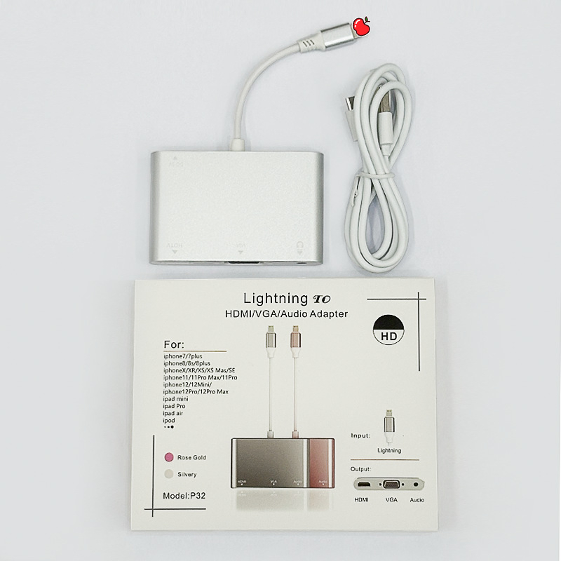 Pretvarač telefona u HDMI/VGA za prikaz na TV-u sa izlazom zvuka, kabel 0,2 m, konektori s premazom srebra