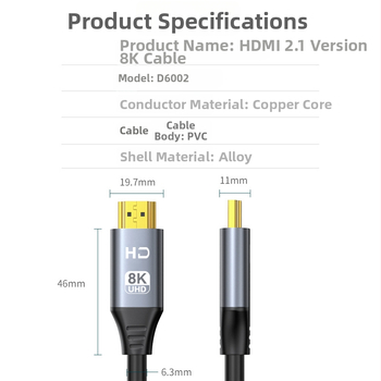 HDMI 2.1 kabel, podrška 8K60Hz, zlatni priključci, duljina 1.5-15 m