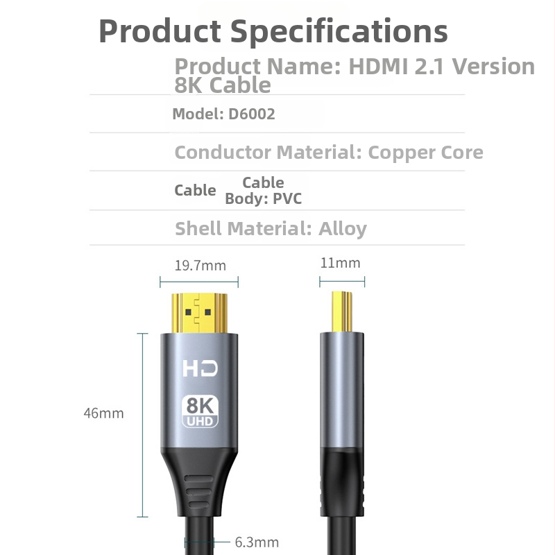 HDMI 2.1 kabel, podrška 8K60Hz, zlatni priključci, duljina 1.5-15 m