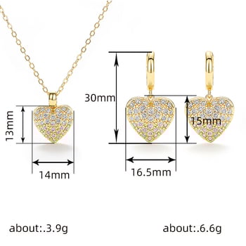 Szív alakú ékszerszett: rézből készült nyaklánc és fülbevalók cirkóniával, O-lánc, koreai stílus