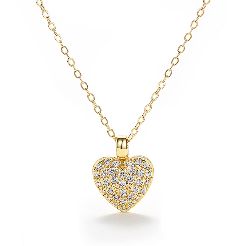 Szív alakú ékszerszett: rézből készült nyaklánc és fülbevalók cirkóniával, O-lánc, koreai stílus