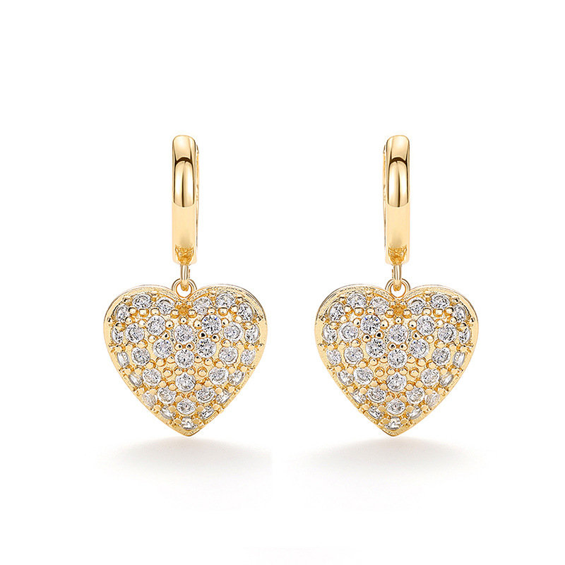 Szív alakú ékszerszett: rézből készült nyaklánc és fülbevalók cirkóniával, O-lánc, koreai stílus