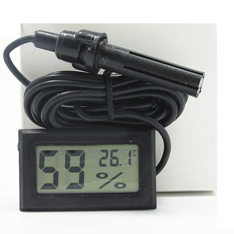 FY-12 Măsurător digital încorporat al temperaturii și umidității pentru vehicule, cu cablu sondă de 1,5 m, alimentat cu baterie buton de 1,5 V