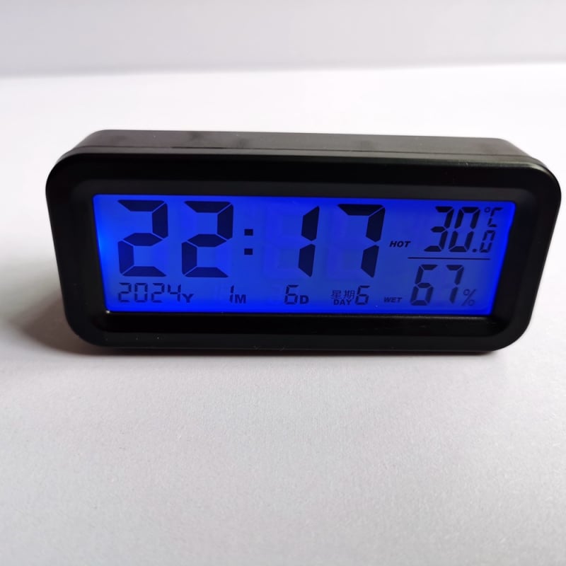 Solarni digitalni mjerač temperature i vlage za auto i dom s osvijetljenim satom, ABS kućište