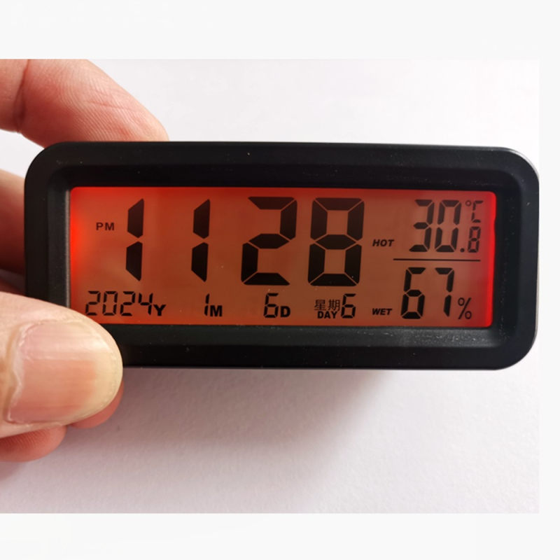 Solarni digitalni mjerač temperature i vlage za auto i dom s osvijetljenim satom, ABS kućište