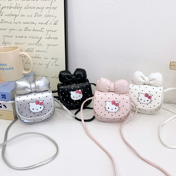 Geantă pentru copii crossbody cu motif animal și funda, PU ușor, pentru fetițe de grădiniță