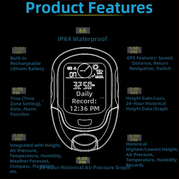 Beidou GPS daugiafunkcis rankinis laikrodis su altimetru, kompasu, barometru ir temperatūra