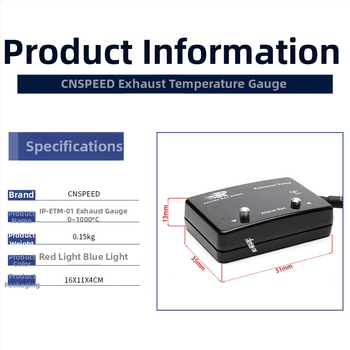 Izplūdes gāzu temperatūras mērinstruments ar digitālo displeju - 0-1000°C, precizitāte 95%, 12V auto sensoram, CNSPEED P-ETM-01