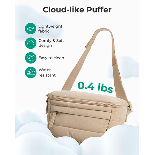 Quilted nylon hip bag s crossbody remenom, velika kapaciteta, zatvaranje na zip, unutarnja džep za telefon, laminirani džep na zip