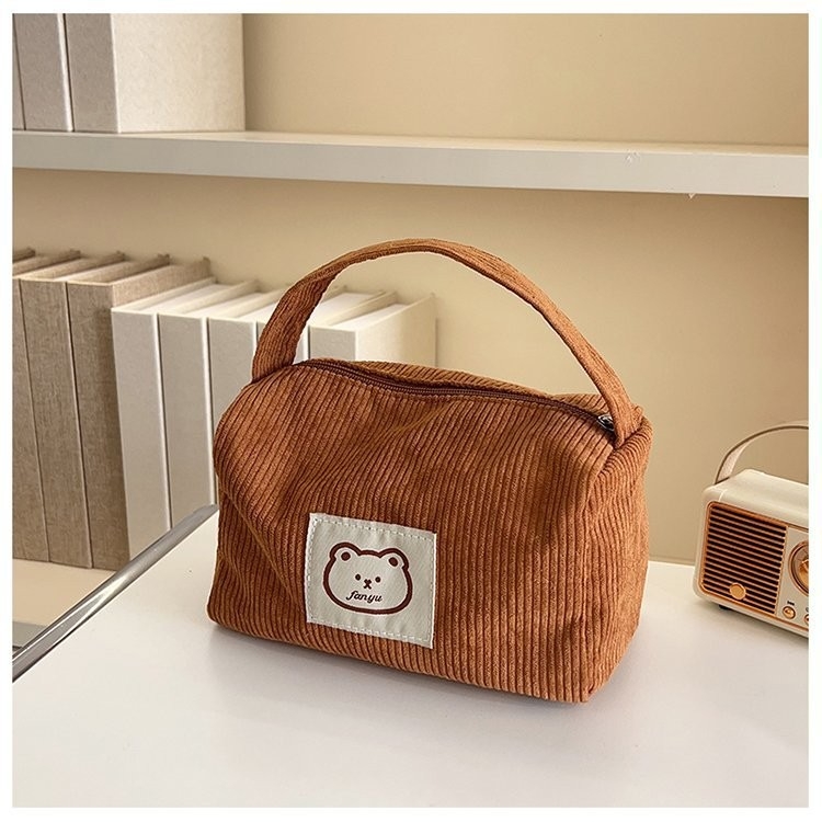 Torbica za kozmetiku od corduroy, unisex, podstava corduroy, zatvarač, ultra lagana i izdržljiva, za svakodnevnu upotrebu