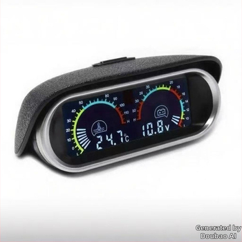 3-v-1 merací prístroj pre teplotu vody, napätie a tlak oleja pre vozidlá 12V/24V – LED displej, plastovo-sklenené puzdro, rozsah 9–36V, hmotnosť 190 g