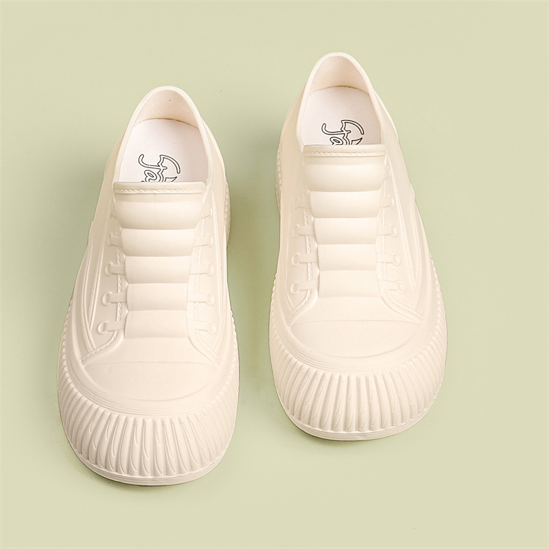 Moteriški lietaus botai iš PVC, žemas vamzdelis, stora padas, plokščias kulnas, visoms sezonoms