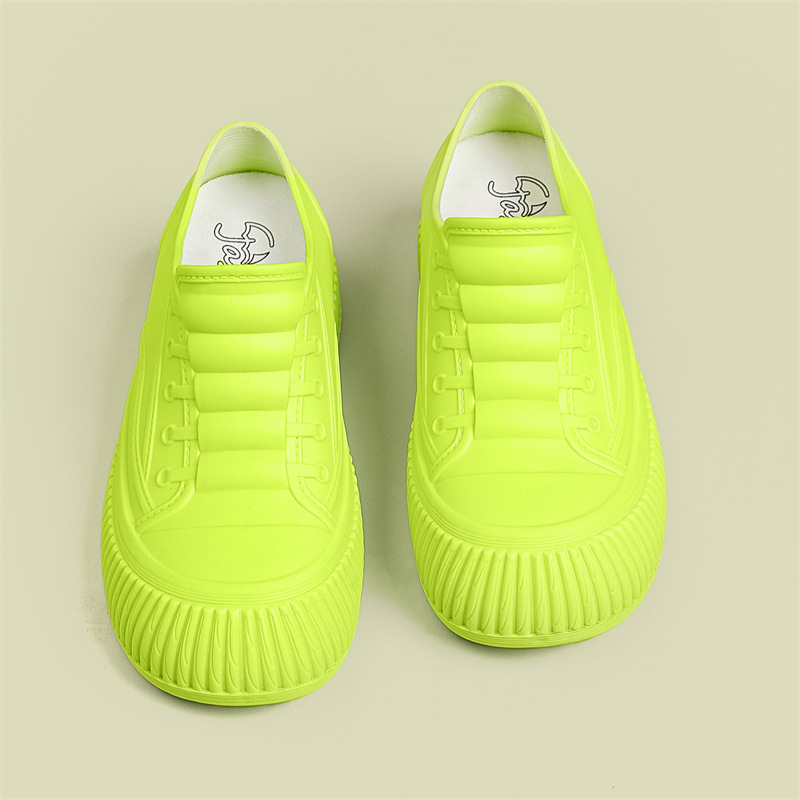 Moteriški lietaus botai iš PVC, žemas vamzdelis, stora padas, plokščias kulnas, visoms sezonoms