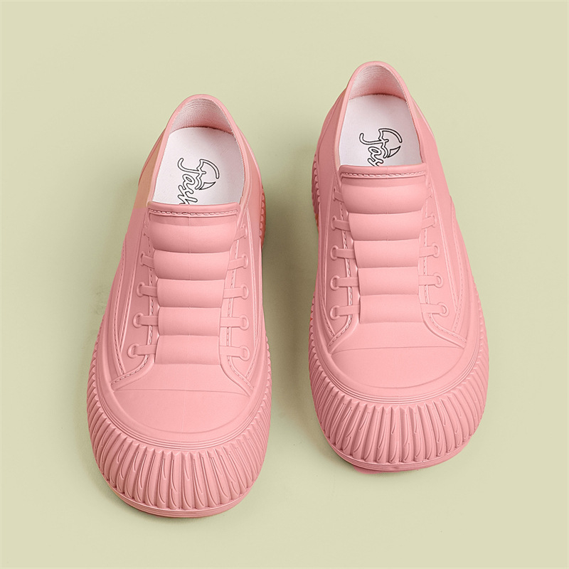 Moteriški lietaus botai iš PVC, žemas vamzdelis, stora padas, plokščias kulnas, visoms sezonoms