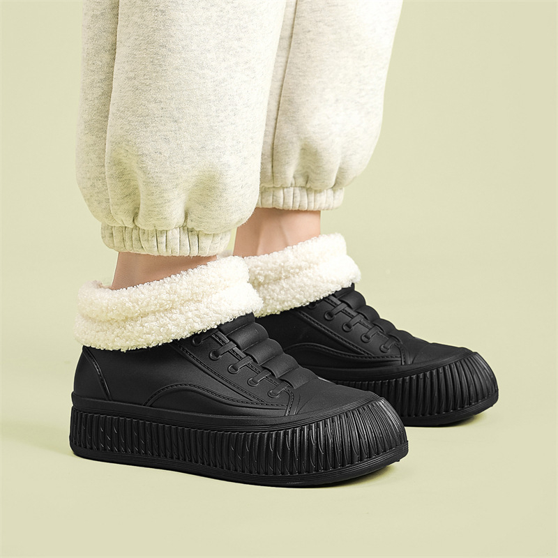 Moteriški lietaus botai iš PVC, žemas vamzdelis, stora padas, plokščias kulnas, visoms sezonoms