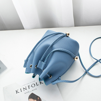 Poșetă tip bucket, stil coreean, piele PU, închidere cu șnur, Keluden