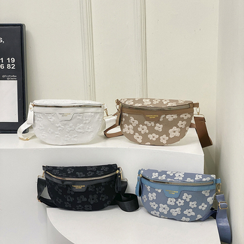 Geantă crossbody cu flori mici, stil street, material textil, căptușeală poliester, fermoar, buzunar ID interior, Primăvara 2024