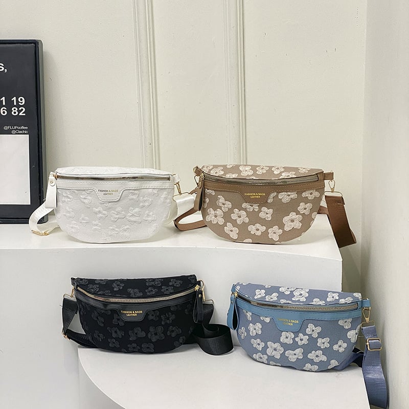 Geantă crossbody cu flori mici, stil street, material textil, căptușeală poliester, fermoar, buzunar ID interior, Primăvara 2024