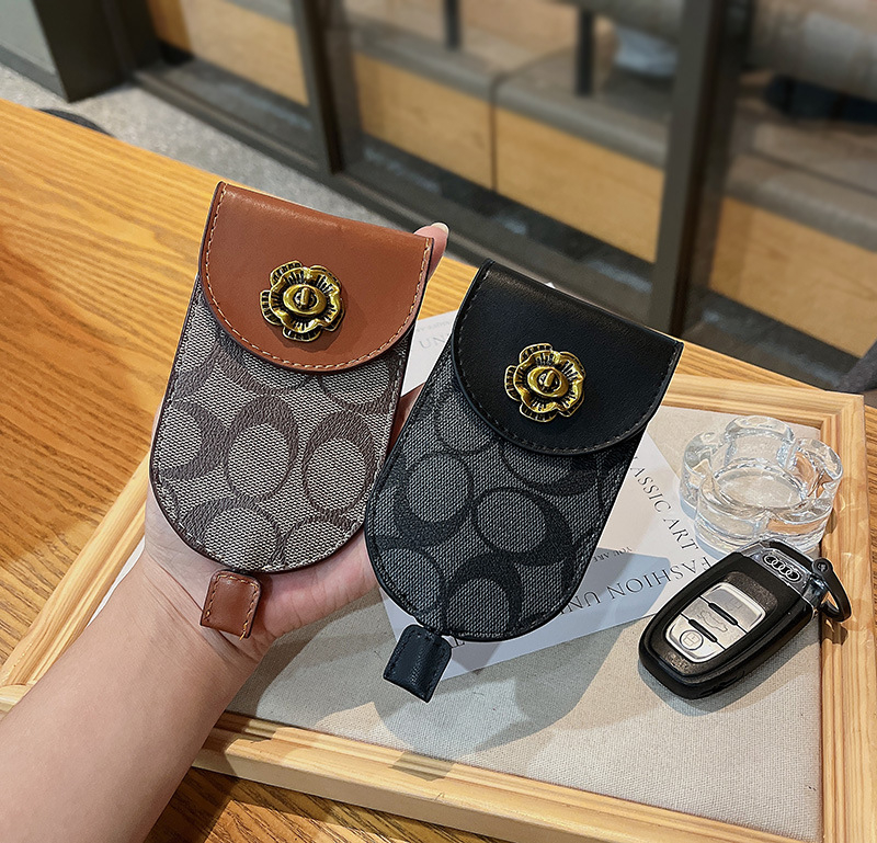 Torba za ključeve – unisex, PU koža, uzorak s slovima, s jednim preklopom, retro stil