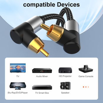 Digitális koaxiális audiókábel hajlított csatlakozóval és RCA csatlakozókkal, aranyozott, 6,35 mm-es interfész