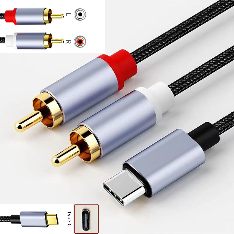 Type-C na dvostruki RCA audio kabel, zlatno obloženo, bakreno jezgro, gola bakrena žica