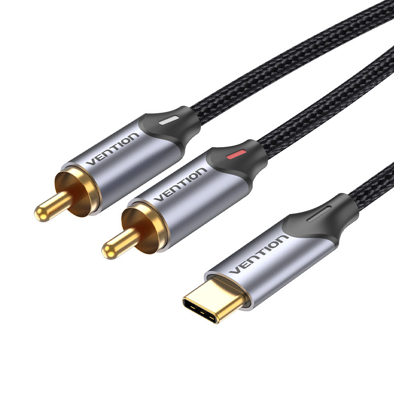 Weixun BGU serija USB-C na dvostruki RCA audio kabel s pamučnom mrežom i kućištem od aluminijske legure, siva, duljina 0.5–3 m
